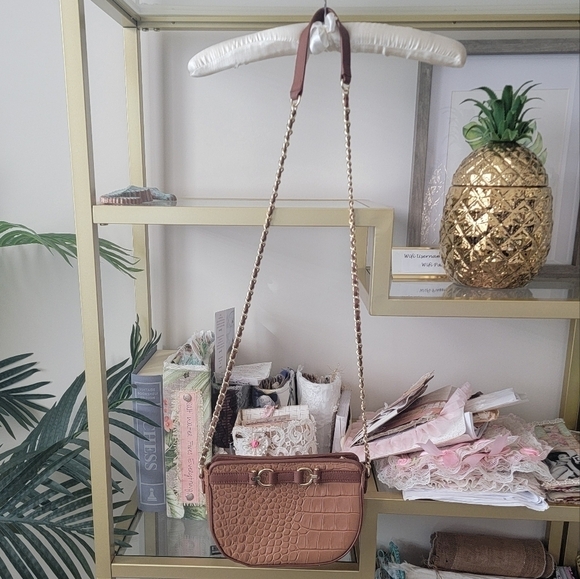 NWOT Talbots Brown Leather Crocodile Crossbody Bag/ Purse - Picture 10 of 11